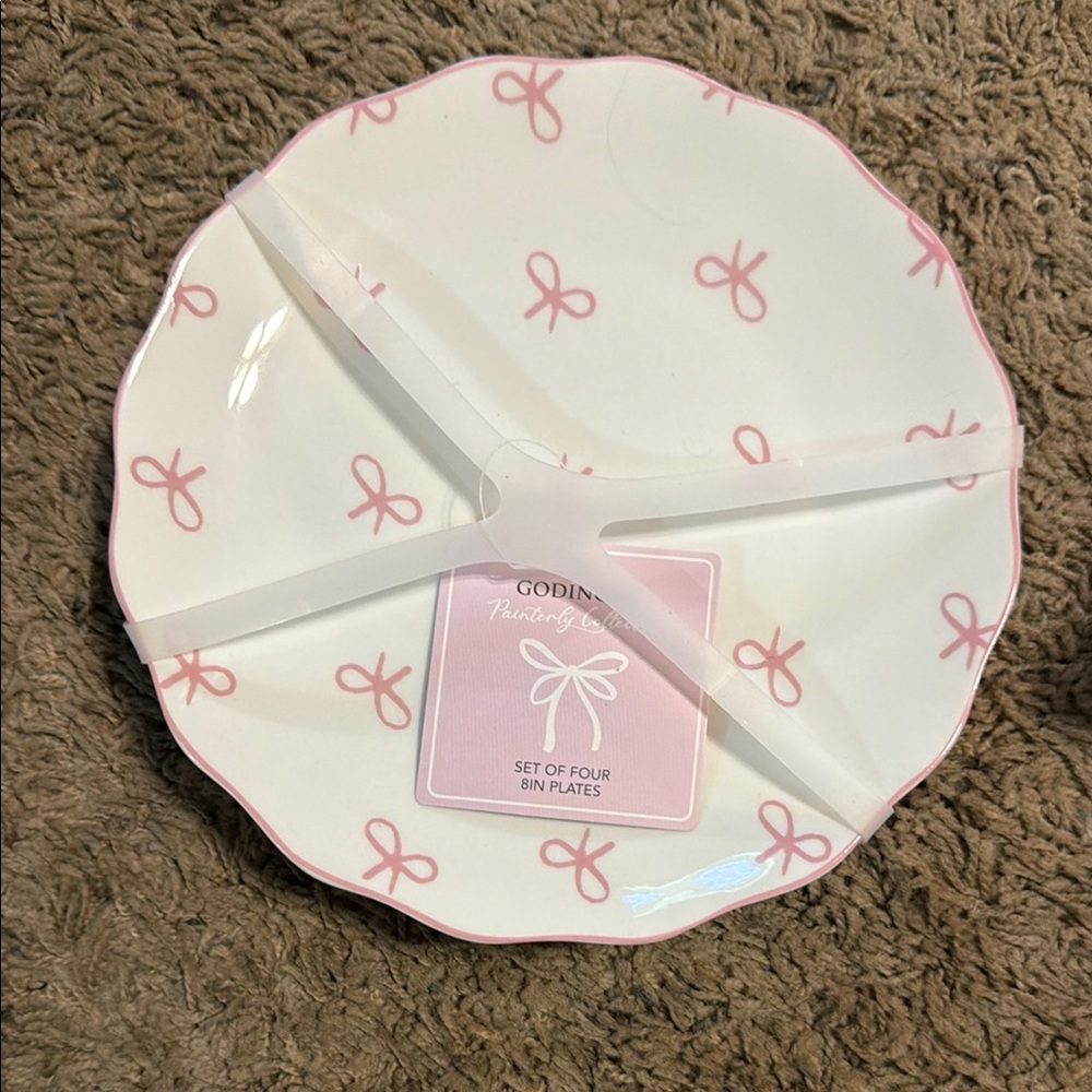 Godinger Pink Bow Ceramic Dessert Plate - Set of 4